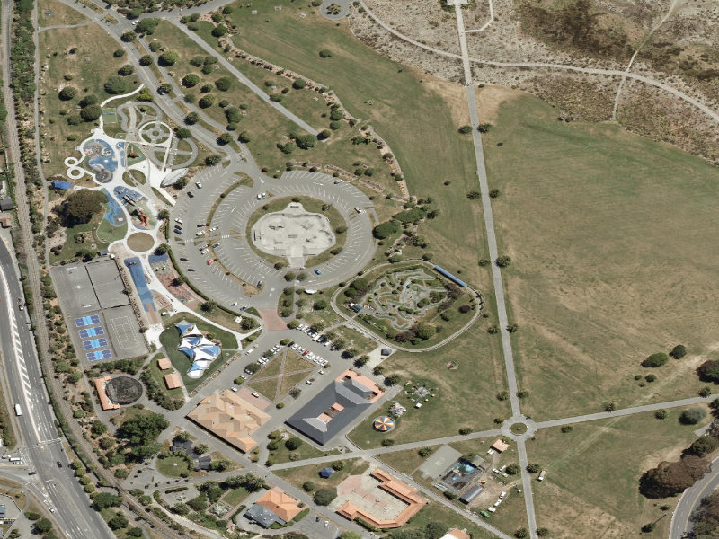 aerial view of Caroline Bay Footpaths and the ground around it