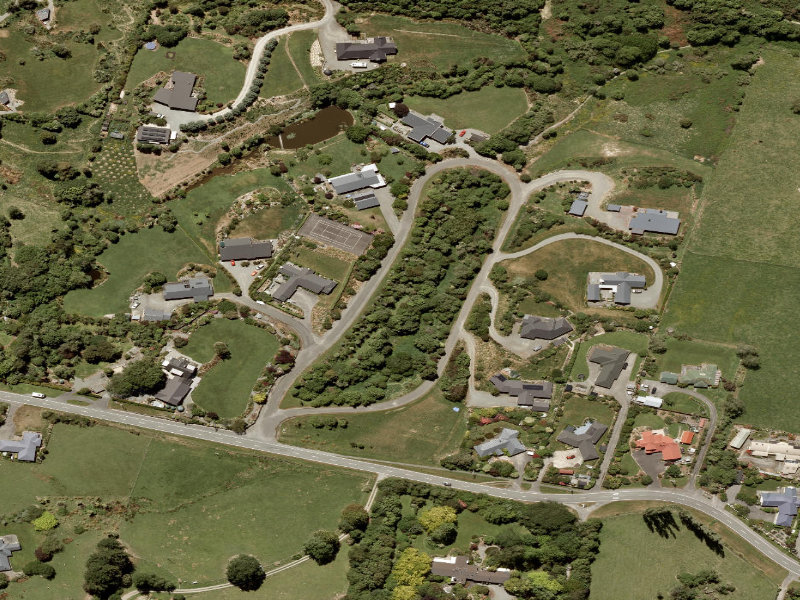 aerial view of Ribbonwood Rise and the ground around it