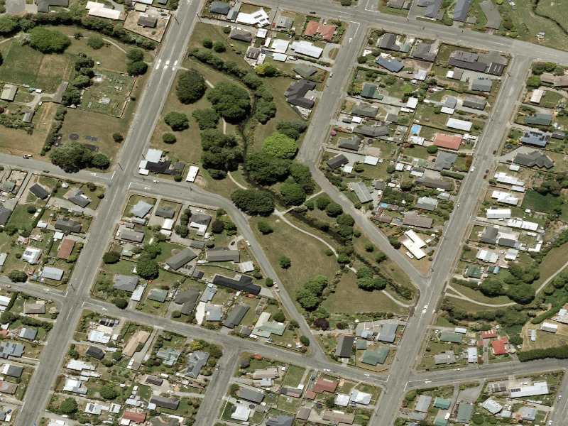 aerial view of Taumatakahu Stream Walkway and the ground around it