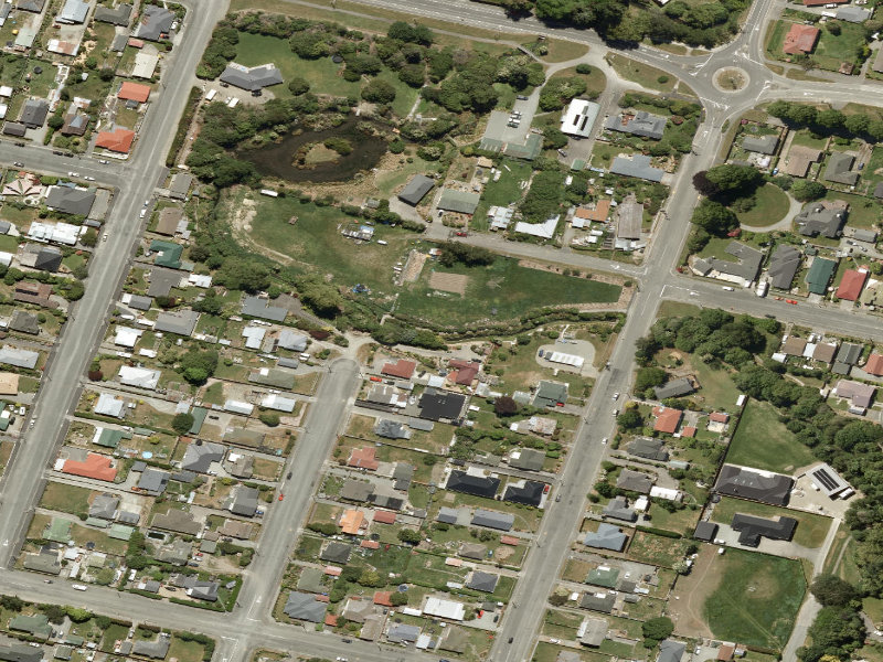 aerial view of Taumatakahu Stream Walkway and the ground around it