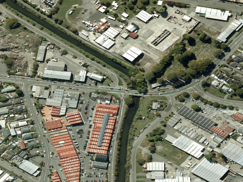 aerial view of Walk and bike track through Woolston and the ground around it