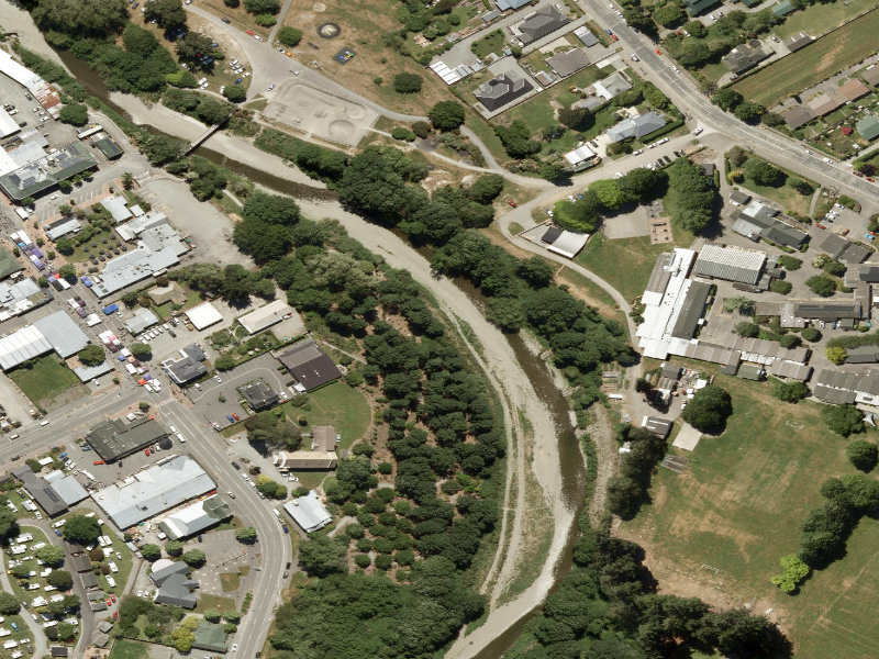 aerial view of Waihi River Walk Geraldine and the ground around it