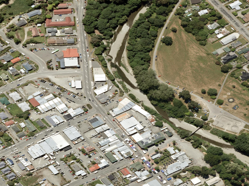 aerial view of Waihi River Walk Geraldine and the ground around it