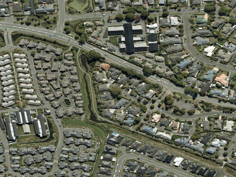 aerial view of Walk and bike track through Parklands and the ground around it
