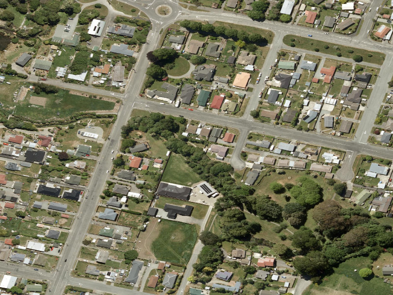 aerial view of Taumatakahu Stream Walkway and the ground around it