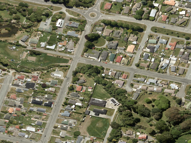 aerial view of Taumatakahu Stream Walkway and the ground around it