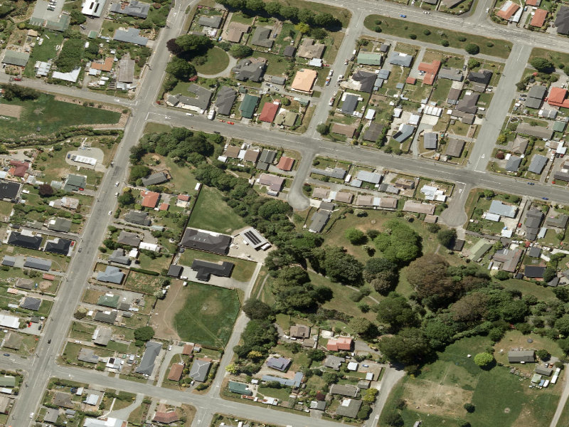 aerial view of Taumatakahu Stream Walkway and the ground around it