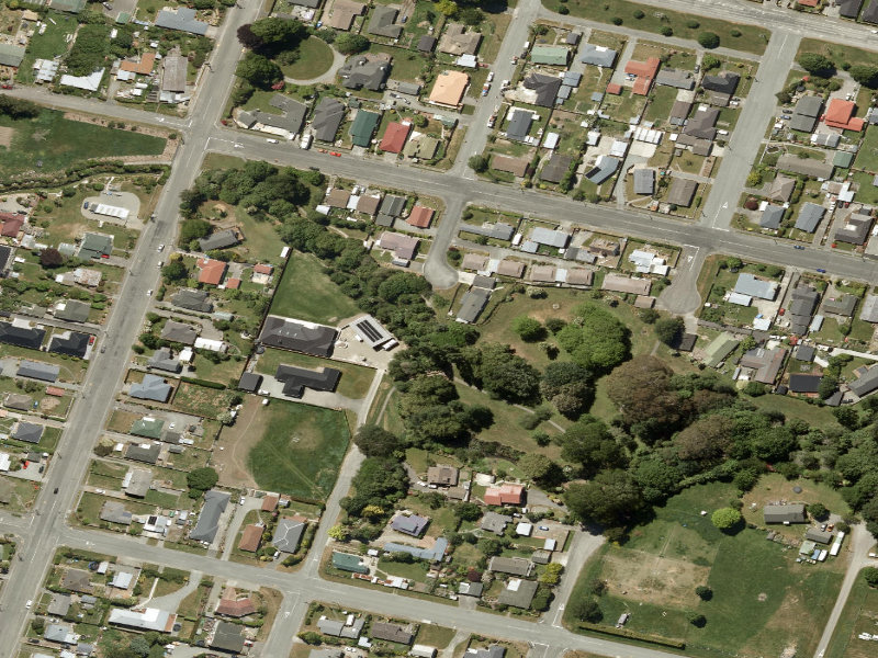 aerial view of Taumatakahu Stream Walkway and the ground around it