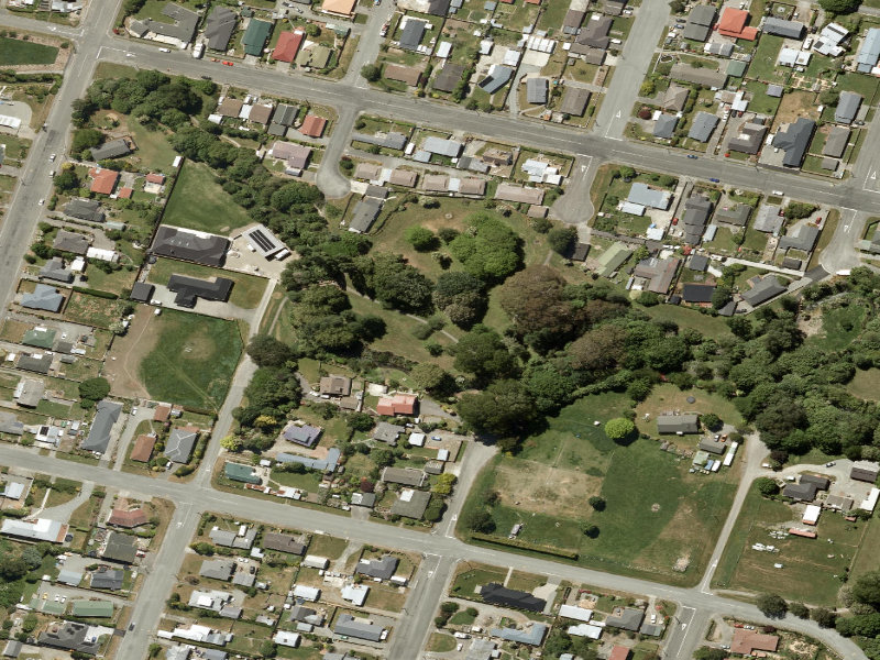 aerial view of Taumatakahu Stream Walkway and the ground around it