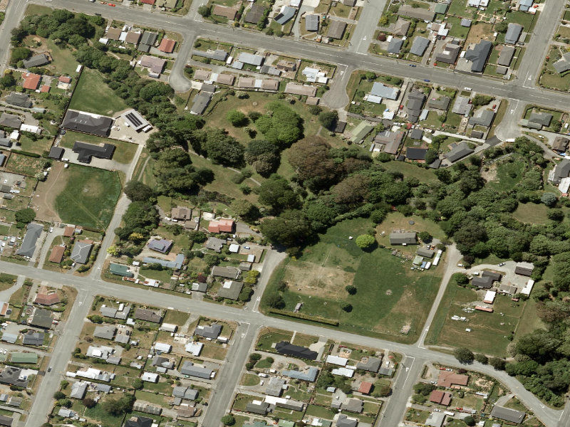 aerial view of Taumatakahu Stream Walkway and the ground around it