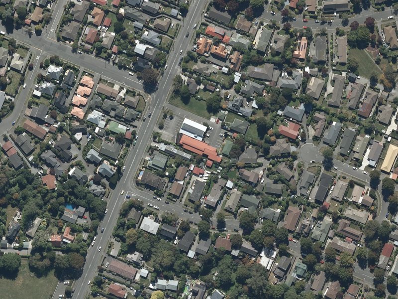 aerial view of Avonhead Baptist Church and the ground around it