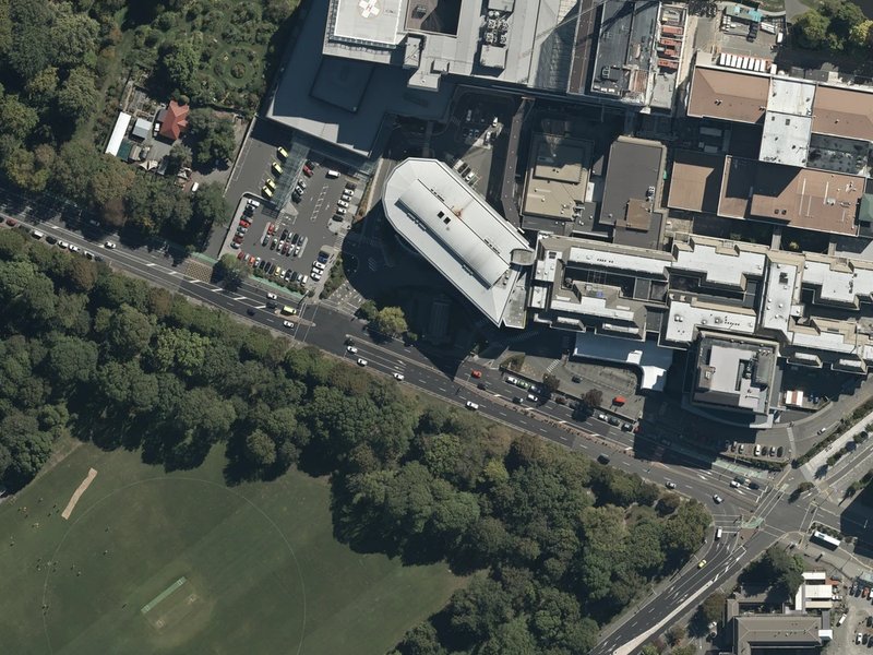 aerial view of Christchurch Nurses Memorial Chapel and the ground around it