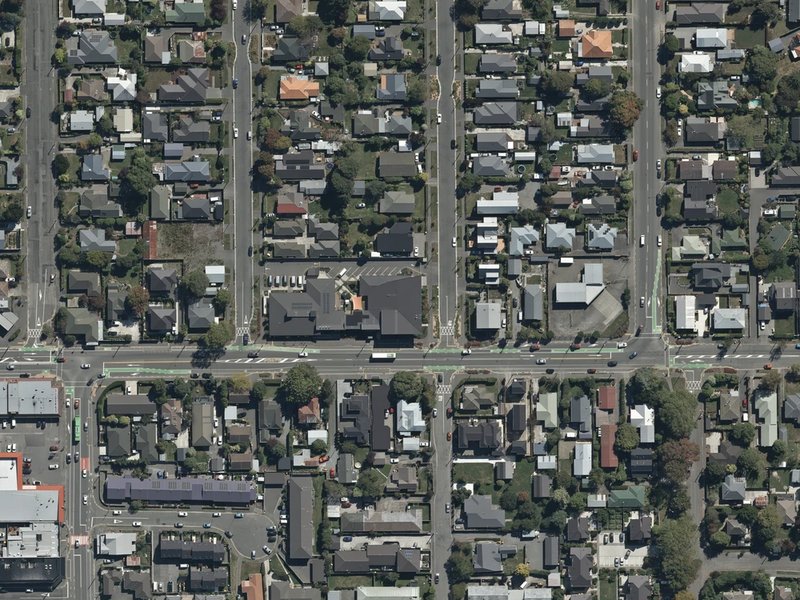 aerial view of Crossway Community Church and the ground around it