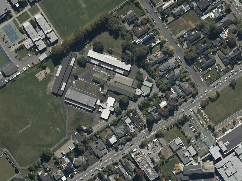aerial view of Grace Baptist Church and the ground around it