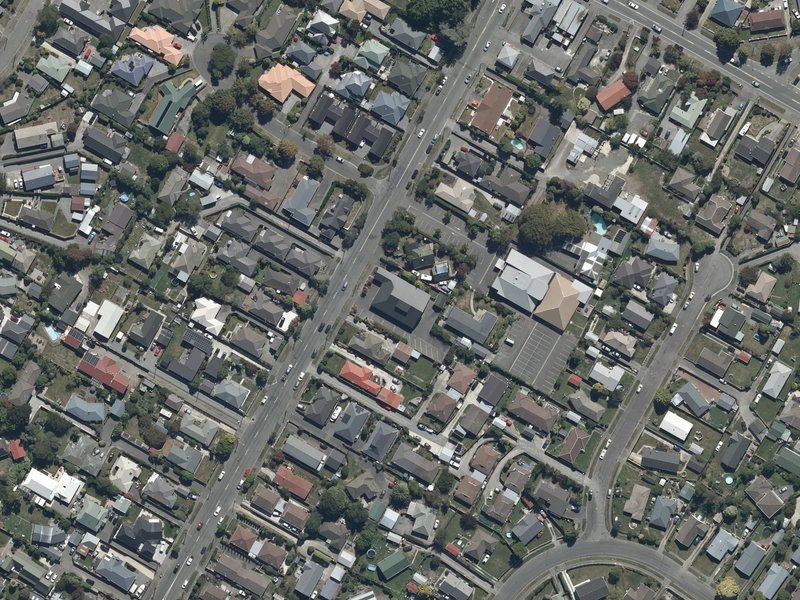aerial view of Highsted Road Christian Assembly and the ground around it