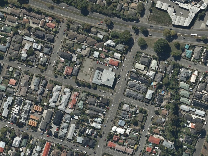 aerial view of Opawa Baptist Church and the ground around it