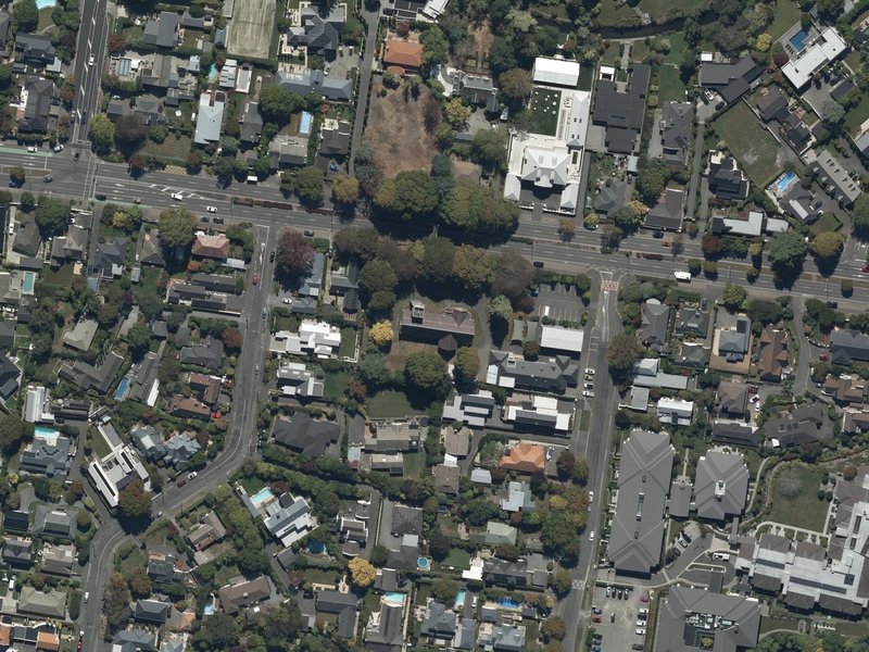 aerial view of Saint Barnabas and the ground around it