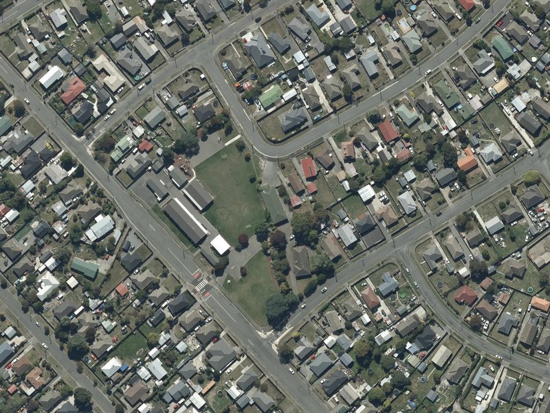 aerial view of Saint James Catholic Church - Aranui and the ground around it