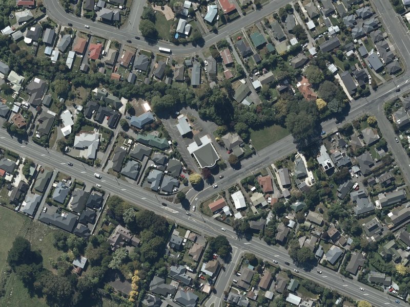 aerial view of Ss Peter and Paul Parish and the ground around it