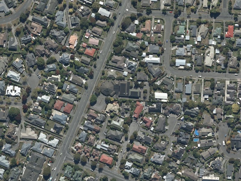 aerial view of St Marks Presbyterian Church and the ground around it