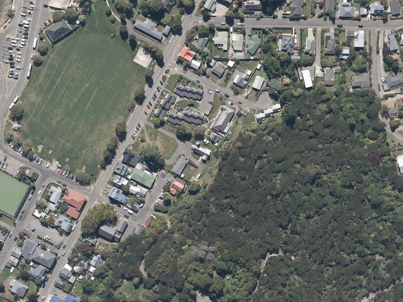 aerial view of St Patrick’s Akaroa Catholic Parish Church and the ground around it