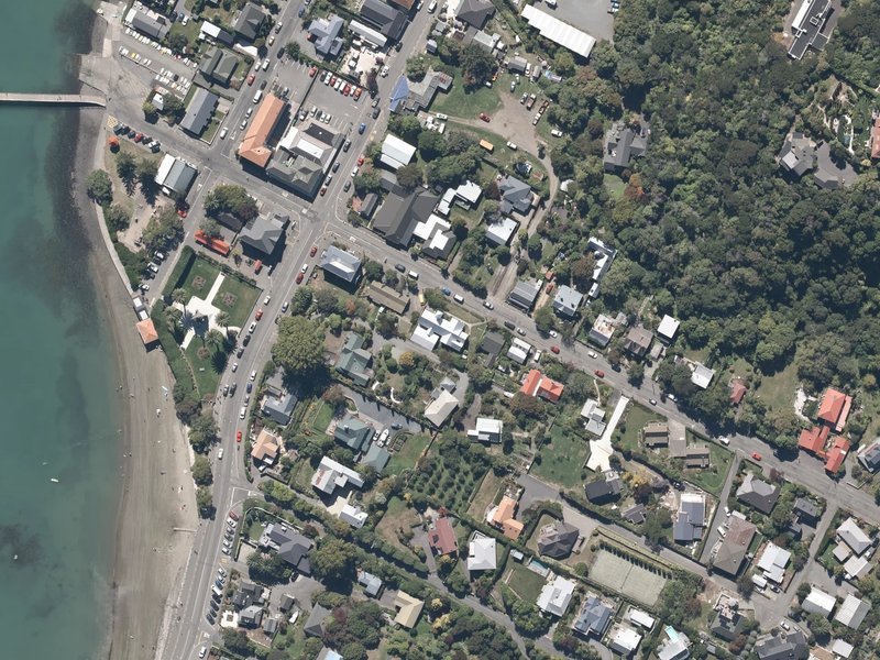 aerial view of St Peter's Anglican Church - Akaroa and the ground around it