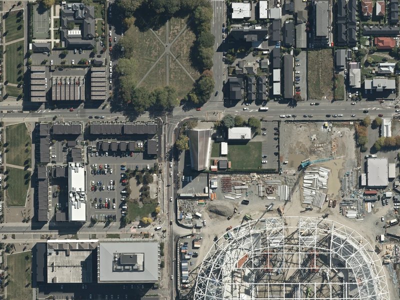 aerial view of Transitional Cathedral and the ground around it