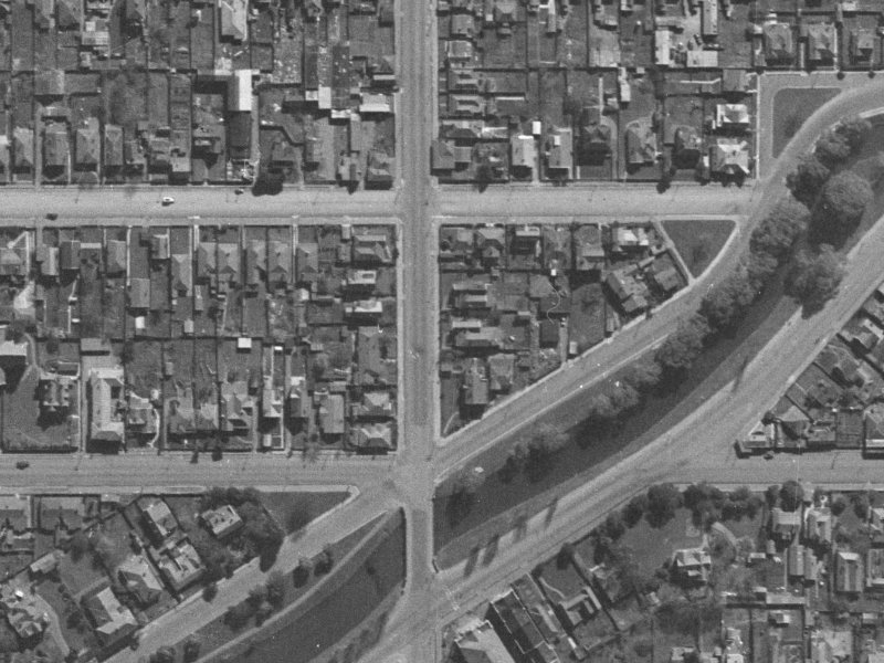 332-318 Madras Street from the air, 1940-1944
