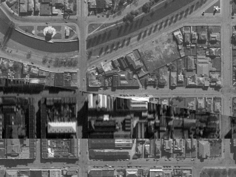 161-173 Armagh Street from the air, 1940-1944