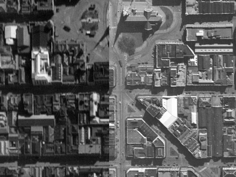 112–132 Hereford Street from the air, 1940-1944