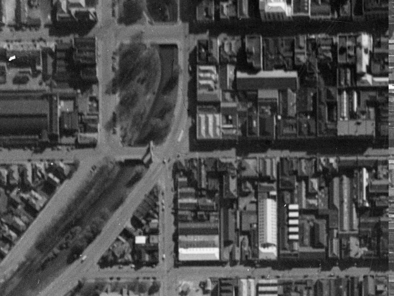 70–74 Cashel Street from the air, 1940-1944
