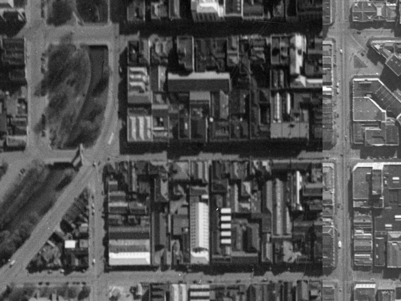 110-106 Cashel Street from the air, 1940-1944