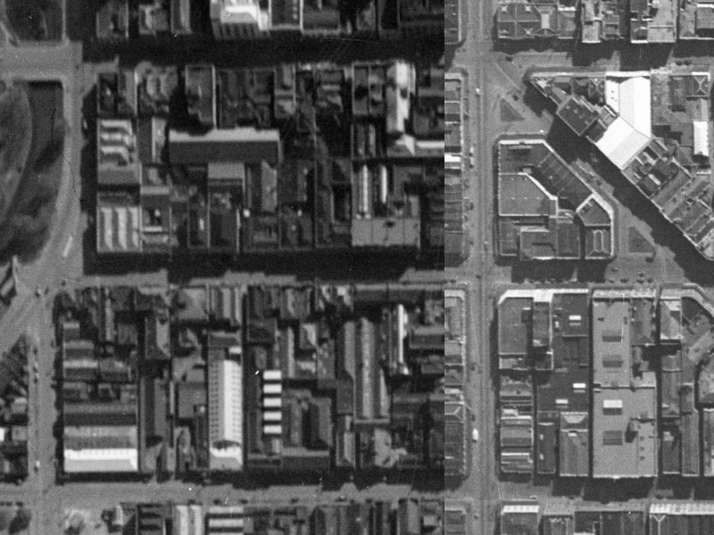 109-111 Cashel Street from the air, 1940-1944