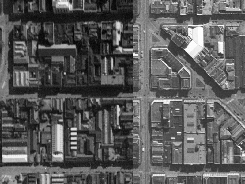 91–119 Cashel Street from the air, 1940-1944