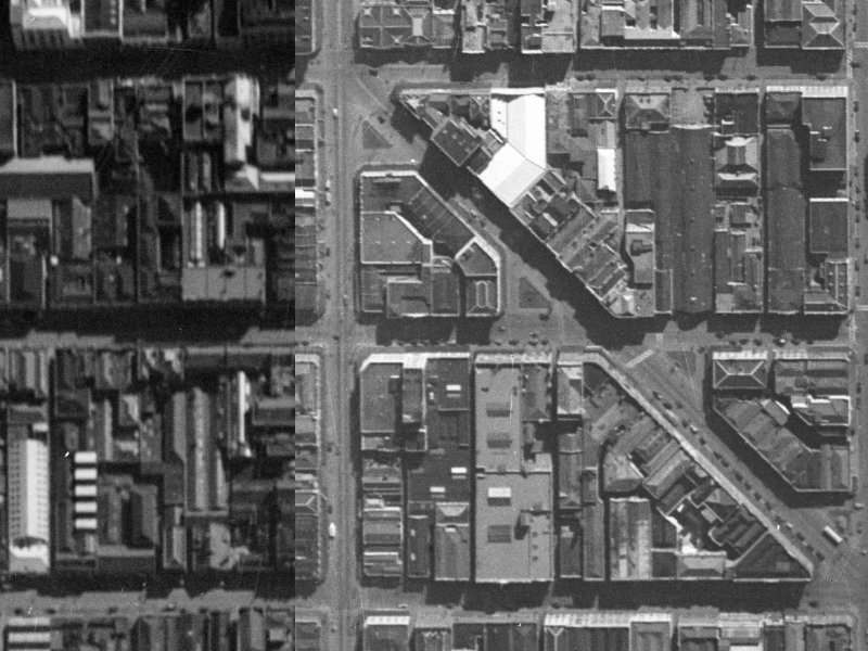 144–162 Cashel Street from the air, 1940-1944