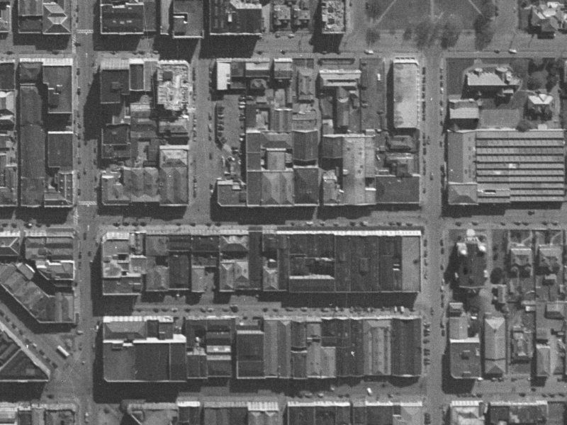 214-222 Cashel Street from the air, 1940-1944