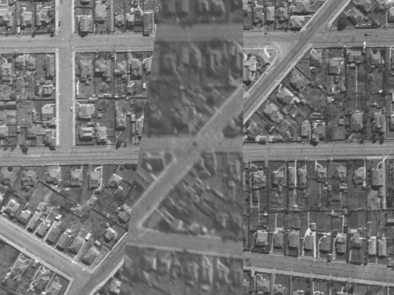 566-576 Cashel Street from the air, 1940-1944