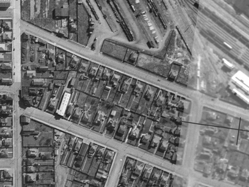 36–50 Mowbray Street from the air, 1940-1944