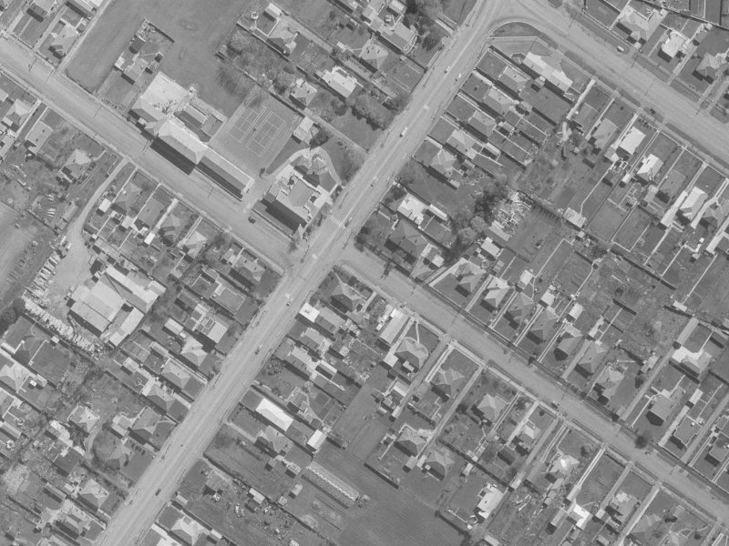 1-5 Meadow Street from the air, 1960-1964