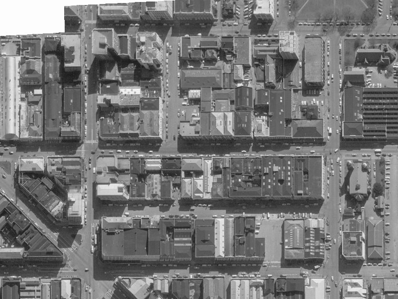 208–228 Cashel Street from the air, 1960-1964