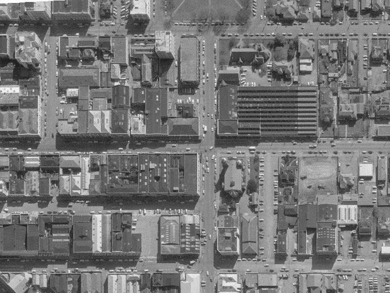 278–298 Cashel Street from the air, 1960-1964