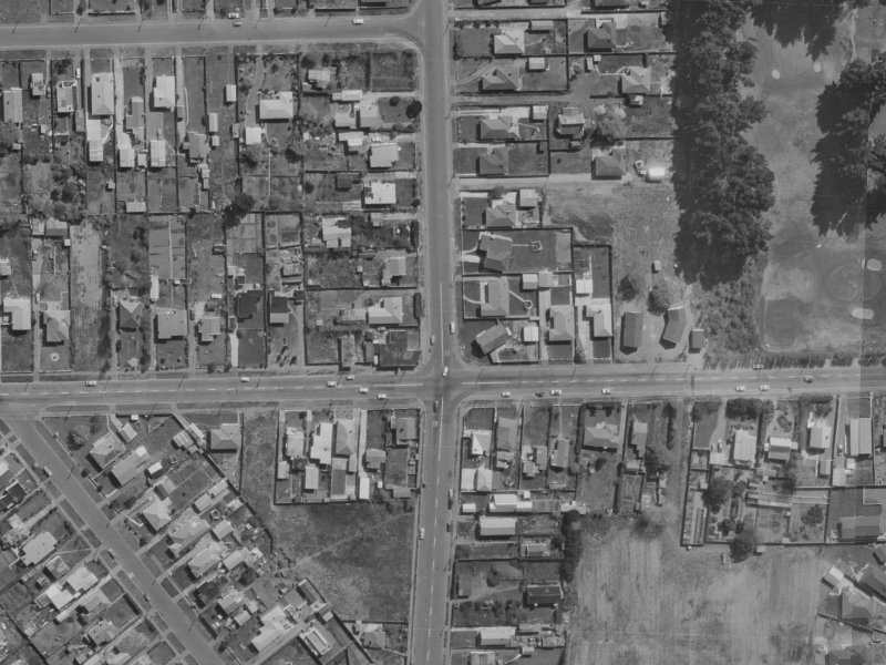 391–393 Bower Avenue from the air, 1970-1974