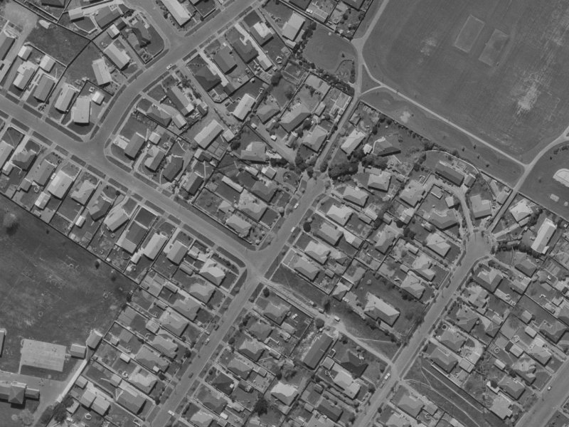 30-22 Manor Place from the air, 1970-1974