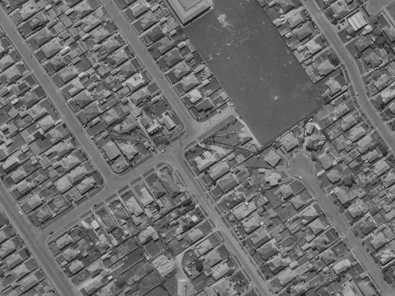 132 Francis Avenue from the air, 1970-1974