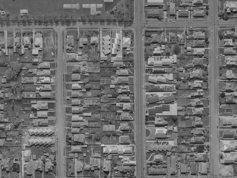 597/601 Barbadoes Street from the air, 1970-1974