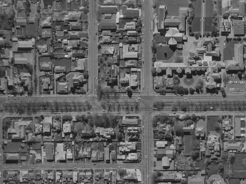 111 Bealey Avenue from the air, 1970-1974