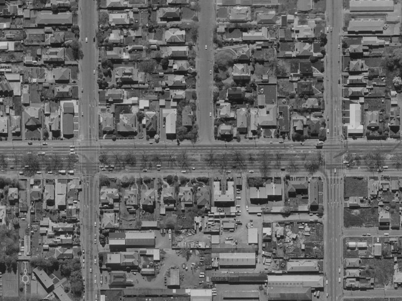 215–217 Bealey Avenue from the air, 1970-1974