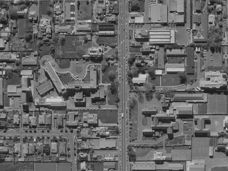 882 Colombo Street from the air, 1970-1974