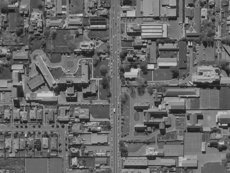 881 Colombo Street from the air, 1970-1974