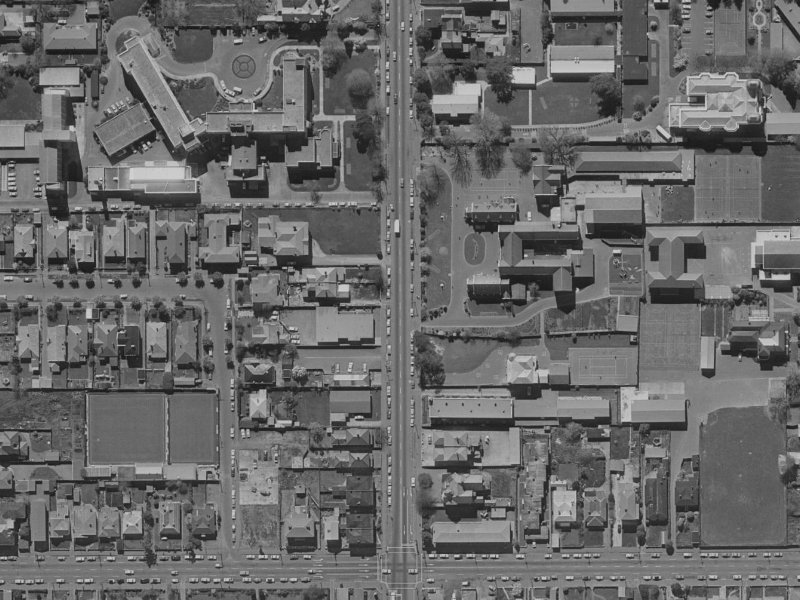 866 Colombo Street from the air, 1970-1974